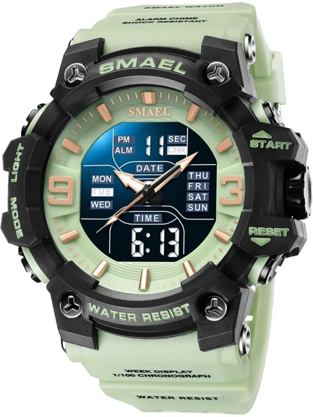 Men's Grass Green Analog Quartz Luminous Waterproof LED Electronic Digital Watch